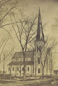 Untitled (church with pointed spire), mid-late 19th century. Creator: Hendee Untitled (church with pointed spire), mid-late 19th century. Creator: Hendee