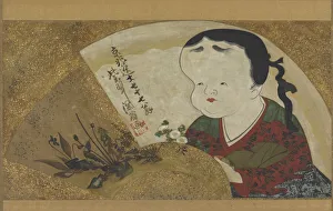 Uzume (Okame) and flowers, 18th-19th century. Creator: Ogata Kenzan Uzume (Okame) and flowers, 18th-19th century. Creator: Ogata Kenzan
