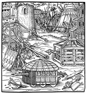 Siege Equipment Print, 1547 Engraving