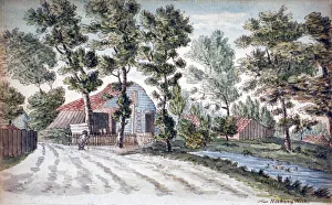 Hackney Wick Gallery: View of farm buildings near a stream in Hackney Wick, London, c1795. Artist