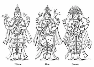 Images Dated 29th September 2007: Vishnu, Shiva, and Brahma, 1847. Artist: Robinson