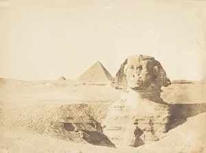 Ancient Egyptian Architecture Gallery: Vue du grand Sphinx et de la grande pyramide de Menkazeh (Mycerinus), December 1849