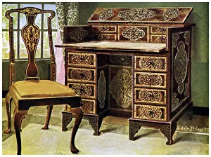 Walnut inlaid writing table, 1910.Artist: Edwin Foley Walnut inlaid writing table, 1910.Artist: Edwin Foley