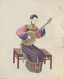 Watercolour of musician playing ruan(?), late 18th century. Creator: Unknown Watercolour of musician playing ruan(?), late 18th century. Creator: Unknown