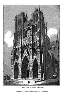 West front of Amiens Cathedral, 1843. Artist: J Jackson West front of Amiens Cathedral, 1843. Artist: J Jackson