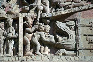 Detail from the west front of Conques Abbey, 11th century Detail from the west front of Conques Abbey, 11th century