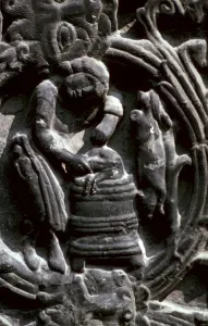 Detail of the west doorway of the Abbey-Church of St Foy, 8th century Detail of the west doorway of the Abbey-Church of St Foy, 8th century