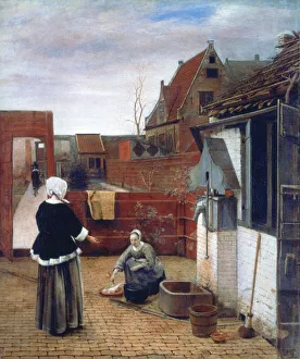 A Woman and a Maid in a Courtyard, c1660-1661. Artist: Pieter de Hooch A Woman and a Maid in a Courtyard, c1660-1661. Artist: Pieter de Hooch