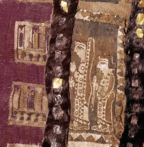 Women at altar, Iranian Fabric on saddle-cover from Scythian Tomb, Pazyryk Women at altar, Iranian Fabric on saddle-cover from Scythian Tomb, Pazyryk
