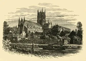 Black And White Images UK Prints: Worcester Cathedral, from the River, 1898. Creator: Unknown