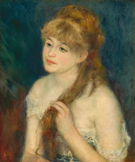 Young Woman Braiding Her Hair, 1876. Creator: Pierre-Auguste Renoir Young Woman Braiding Her Hair, 1876. Creator: Pierre-Auguste Renoir