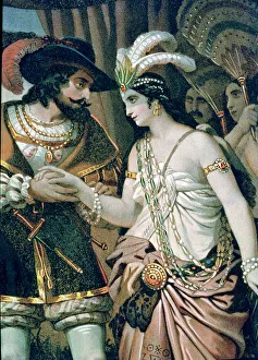 Zingari, head of an indigenous population, offers Hernan Cortes her sister Aida Zingari, head of an indigenous population, offers Hernan Cortes her sister Aida