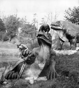 Cleaning the dinosaurs at Crystal Palace Cleaning the dinosaurs at Crystal Palace