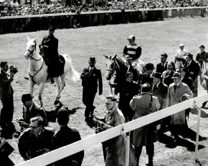 The Derby 1946. The winner Airborne being led in The Derby 1946. The winner Airborne being led in