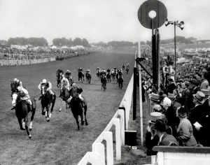 The finishing line of the Oaks race at Epsom 1953 The finishing line of the Oaks race at Epsom 1953
