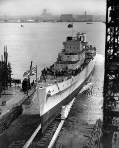 Print of HMS Dido Launch at Cammel Lairds Shipyard