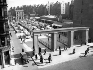 St Andrews Prints: Print of 1957 Bus Station at St Andrews Square in Edinburgh
