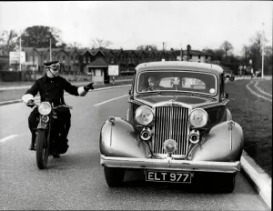 Vintage Car Stopped by Police Officer Print 1938