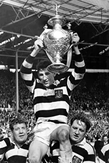 Widnes captain Vik Karalius holds trophy aloft after victory over Hull Kingston Rovers in Widnes captain Vik Karalius holds trophy aloft after victory over Hull Kingston Rovers in