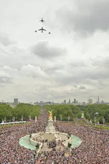 Aircraft mark The Queens 90th Birthday with a fly-past over Buckingham palace