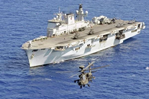 Libya Collection: Apache Helicopter Takes off from HMS Ocean During Operation Ellamy