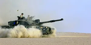 'Challenger 2 at speed, RDG, Omani Desert, 25/09/2001.' 'Challenger 2 at speed, RDG, Omani Desert, 25/09/2001.'