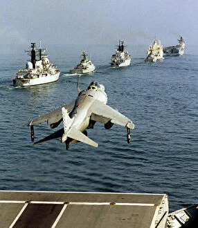 Images Dated 25th September 2003: FA2 Sea Harrier Launches from HMS Illustrious