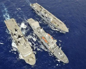 HMS Albion, RFA Fort Rosalie and HMS Ocean Conduct a Replenishment at Sea During HMS Albion, RFA Fort Rosalie and HMS Ocean Conduct a Replenishment at Sea During