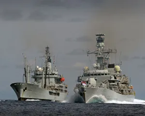Picture are, on the left RFA GOLD ROVER, and on her right HMS LANCASTER sailing together Picture are, on the left RFA GOLD ROVER, and on her right HMS LANCASTER sailing together