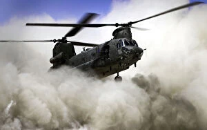RAF Chinook Creates Dust Cloud Landing in Afghanistan