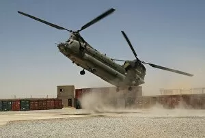Afghanistan Gallery: An RAF Chinook helicopter making the tricky approach to the Helicopter Landing Site