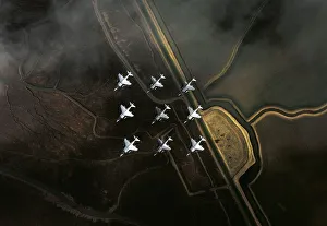 RAF Harrier Aircraft in Diamond Nine Formation RAF Harrier Aircraft in Diamond Nine Formation