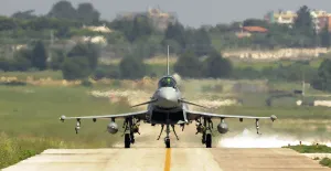 RAF Typhoon Jet Fighter Takes off from Gioia Del Colle Airfield in Italy RAF Typhoon Jet Fighter Takes off from Gioia Del Colle Airfield in Italy