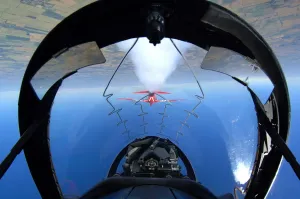 Red Arrows Prints: RAF Red Arrows Print - Pilot's View Over RAF Scampton