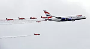 Images Dated 20th July 2013: Red Arrows Accompanying British Airways A380