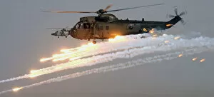 Images Dated 29th September 2011: Royal Navy Sea King Mk 4 Helicopter Firing Decoy Flares in Afghanistan