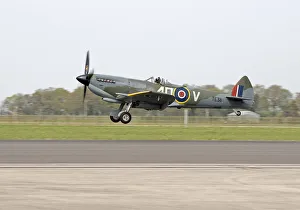 Spitfire TE311 LF XVIE returns to the runway at RAF Coningsby following her display Spitfire TE311 LF XVIE returns to the runway at RAF Coningsby following her display