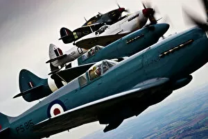 Lincolnshire Collection: Spitfires and Hurricanes Flying in Formation Over Lincolnshire
