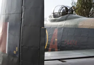 The tail and rear gun turret of the BBMFs Avro Lancaster Thumper Mk III The tail and rear gun turret of the BBMFs Avro Lancaster Thumper Mk III