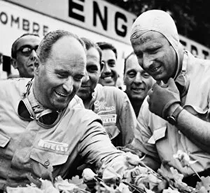 Images Dated 29th June 2009: 1950 Belgian Grand Prix - Podium: Juan Manuel Fangio and Luigi Fagioli after finishing in 1st