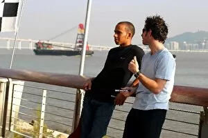 Images Dated 12th November 2003: 50th Macau Grand Prix: Lewis Hamilton and Danny Watts on the Macau ferry