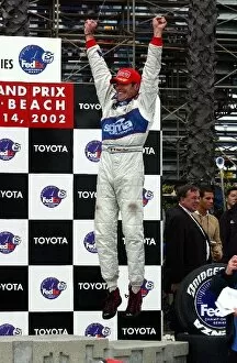Images Dated 16th April 2002: CART FedEx Championship Series: A jubilant Max Papis jumps for joy after finishing third with