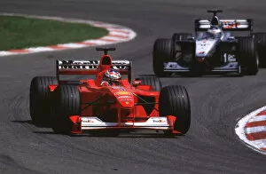 Images Dated 19th May 2000: F1 Spanish GP-Michael Schumacher leading Hakkinen-Race action