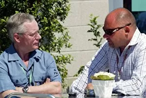 Images Dated 23rd June 2004: Formula One World Championship: David Robertson Driver Manager talks with Matt Bishop F1 Journalist