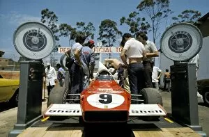 Formula One World Championship: The Ferrari 312B2 of fifth placed Jacky Ickx is weighed on the weighbridge