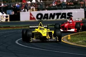 Images Dated 8th December 2000: Formula One World Championship: Heinz-Harald Frentzen Jordan Mugen Honda EJ10 leads Rubens