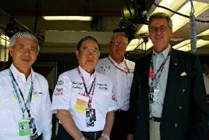 Images Dated 14th April 2002: Formula One World Championship: Mr Toyoda Honorary Chairman TMC; Fujio Cho President of Toyota