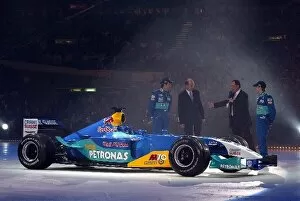 Images Dated 10th February 2003: Formula One World Championship: The new Sauber C22 is paraded on an ice rink with key dignitaries