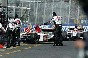Images Dated 9th March 2003: Formula One World Championship: Ninth placed Jacques Villeneuve BAR Honda 005 mistakingly pits