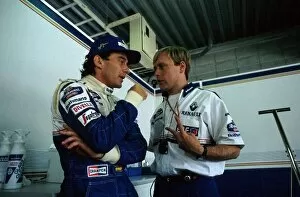 Images Dated 1st April 2002: Formula One World Championship: Pole Sitter Ayrton Senna Williams FW16 with his Race Engineer